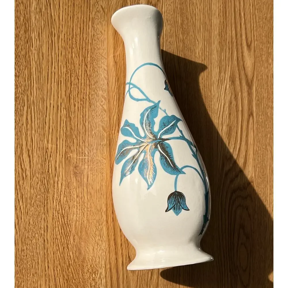 Vintage jug vase or pitcher hand painted blue with gold accents Signed Shelley